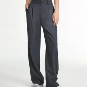 Wide Leg Pleated Pants - Charcoal